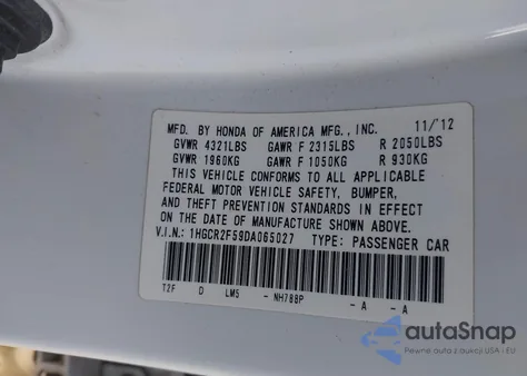 2013 Honda Accord Sport из США, поврежденный, VIN 1HGCR2F59DA065027